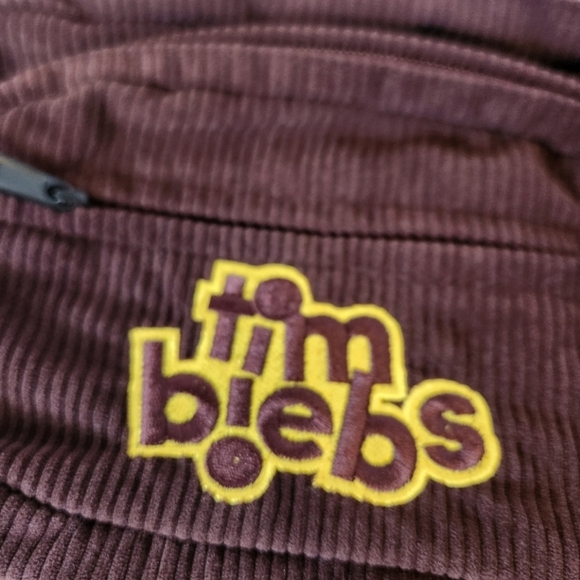 TimBiebs X Justin Bieber Tim Hortons Logo Fanny Pack NEW NWT 2021 Brown Corduroy - Picture 4 of 6